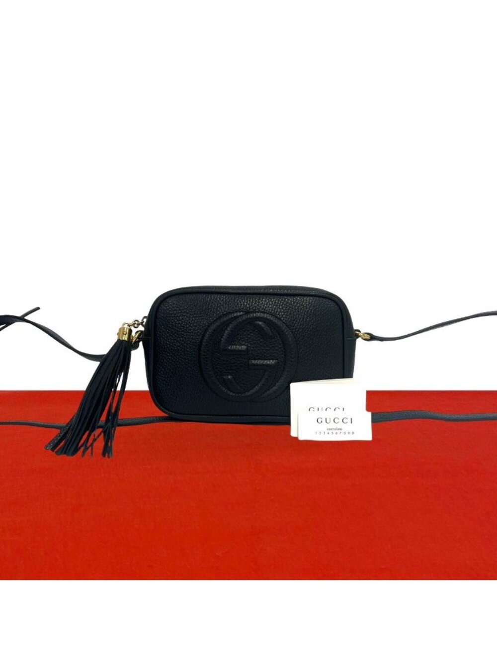 Gucci Soho Interlocking G Tassel Leather Mini Shoulder Bag Pochette Black